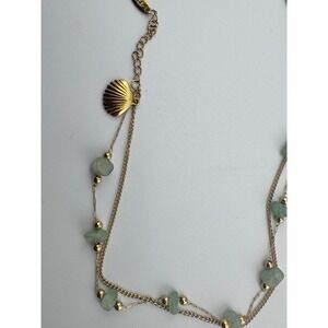 14k‎ Gold Plated Stainless Steel Layered Anklet Green Stone Shell Charm 23-26cm